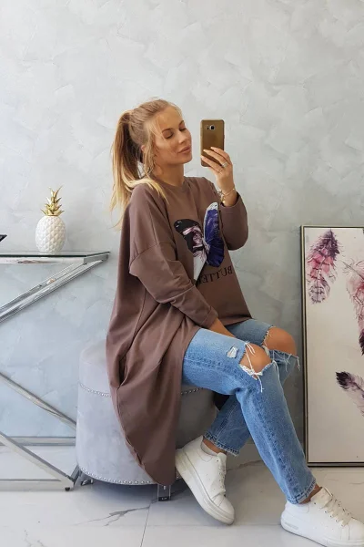 Dámská motýlí halenka oversize mocca K-Fashion