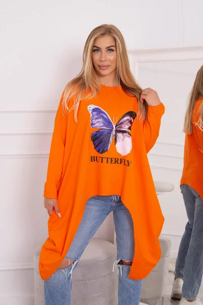 Oversize oranžová halenka s motýlím potiskem - K-Fashion