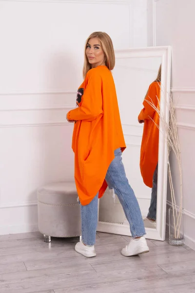 Oversize oranžová halenka s motýlím potiskem - K-Fashion