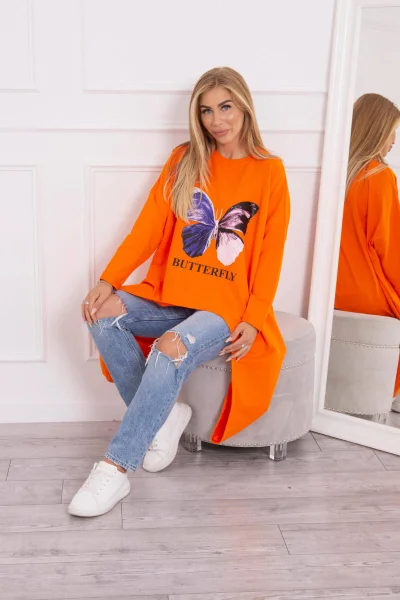 Oversize oranžová halenka s motýlím potiskem - K-Fashion