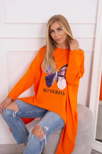 Oversize oranžová halenka s motýlím potiskem - K-Fashion