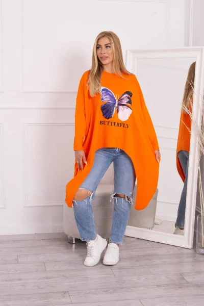 Oversize oranžová halenka s motýlím potiskem - K-Fashion