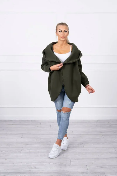 Dámská khaki mikina na zip s kapucí K-Fashion