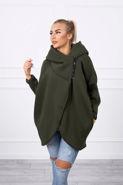 Dámská khaki mikina na zip s kapucí K-Fashion