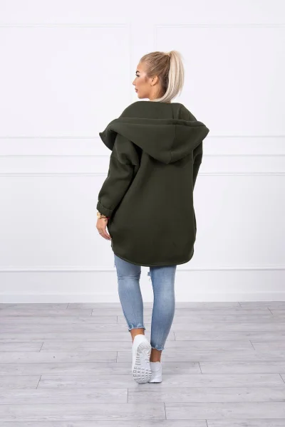 Dámská khaki mikina na zip s kapucí K-Fashion