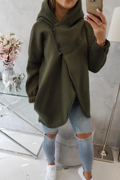 Dámská khaki mikina na zip s kapucí K-Fashion