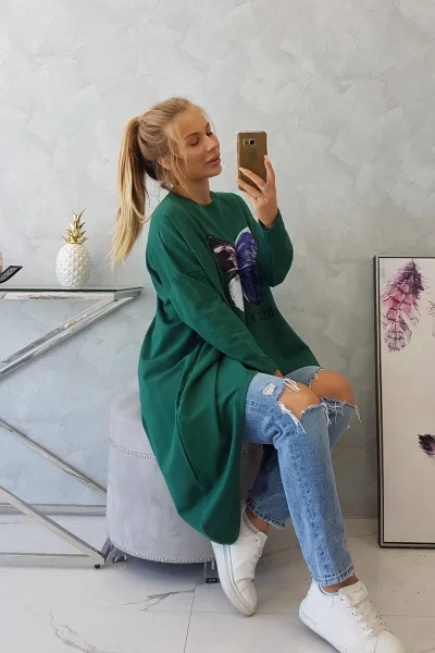 Oversize halenka s motýlem tmavě zelená - K-Fashion