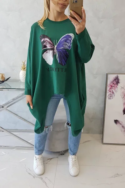 Oversize halenka s motýlem tmavě zelená - K-Fashion