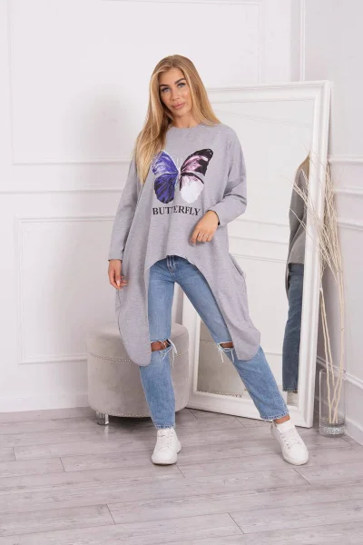 Dámská oversize halenka s motýlem šedá K-Fashion