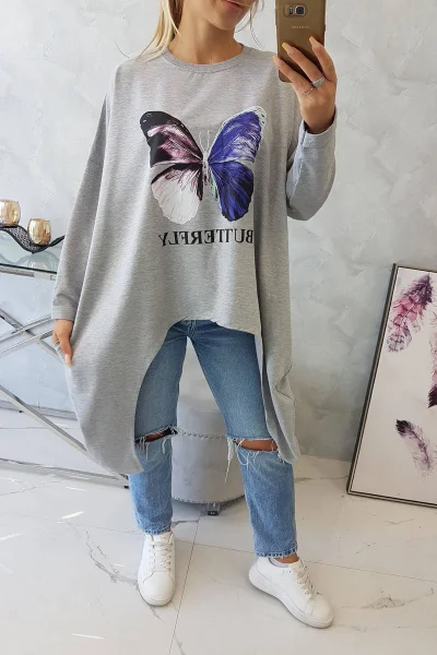 Dámská oversize halenka s motýlem šedá K-Fashion