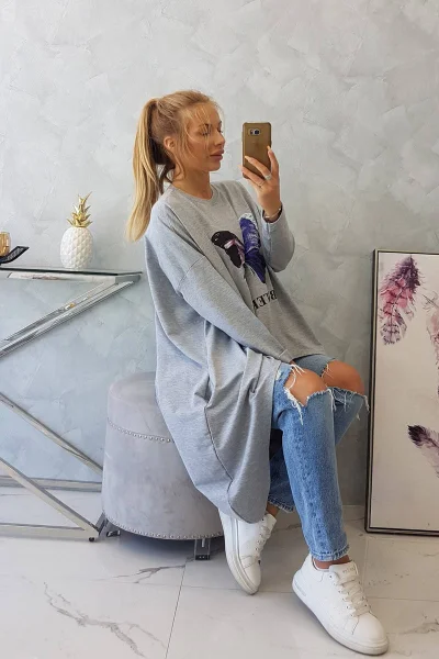 Dámská oversize halenka s motýlem šedá K-Fashion