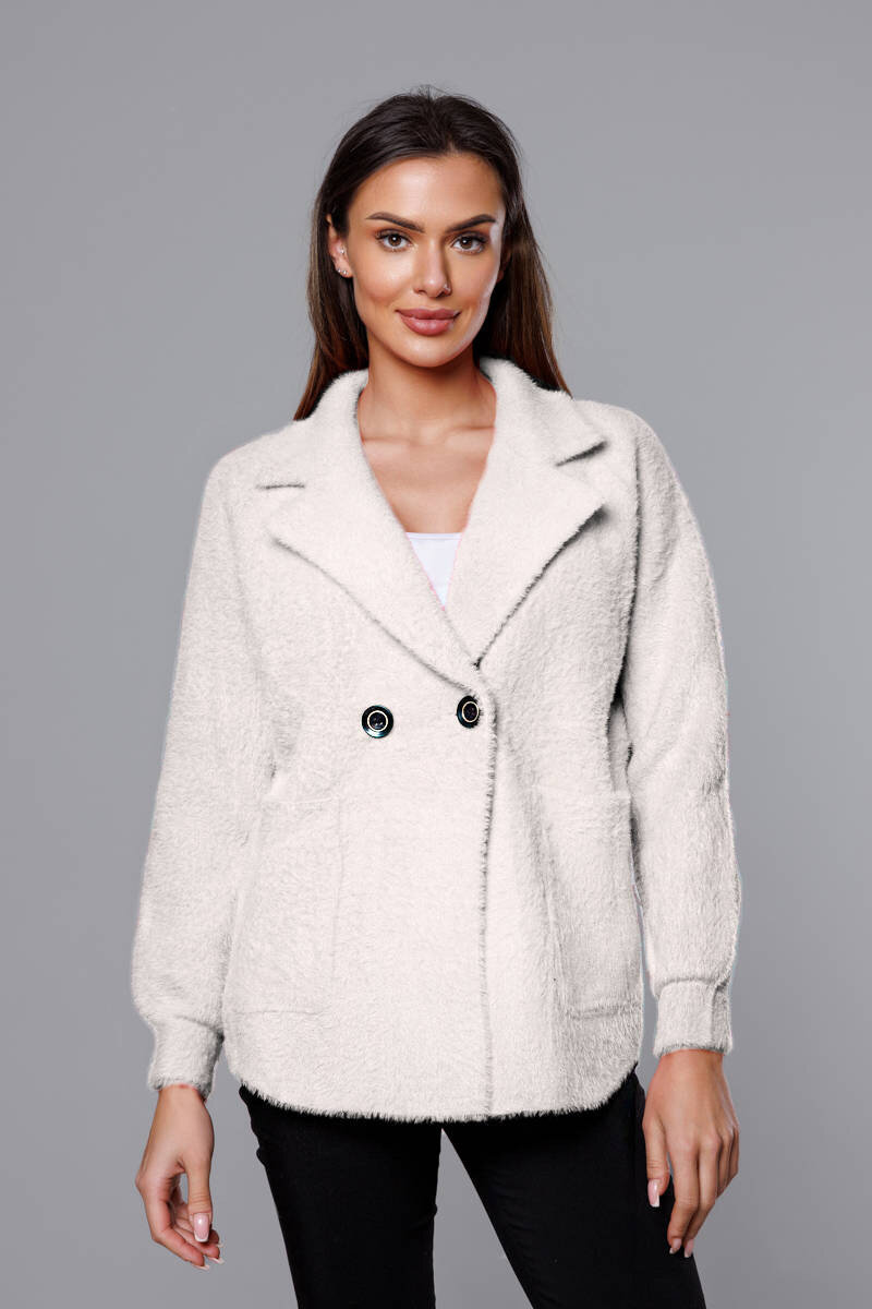 Dámský kabát Alpaka s límcem a kapsami pro velikosti M-XL, odcienie bieli ONE SIZE i392_21610-50