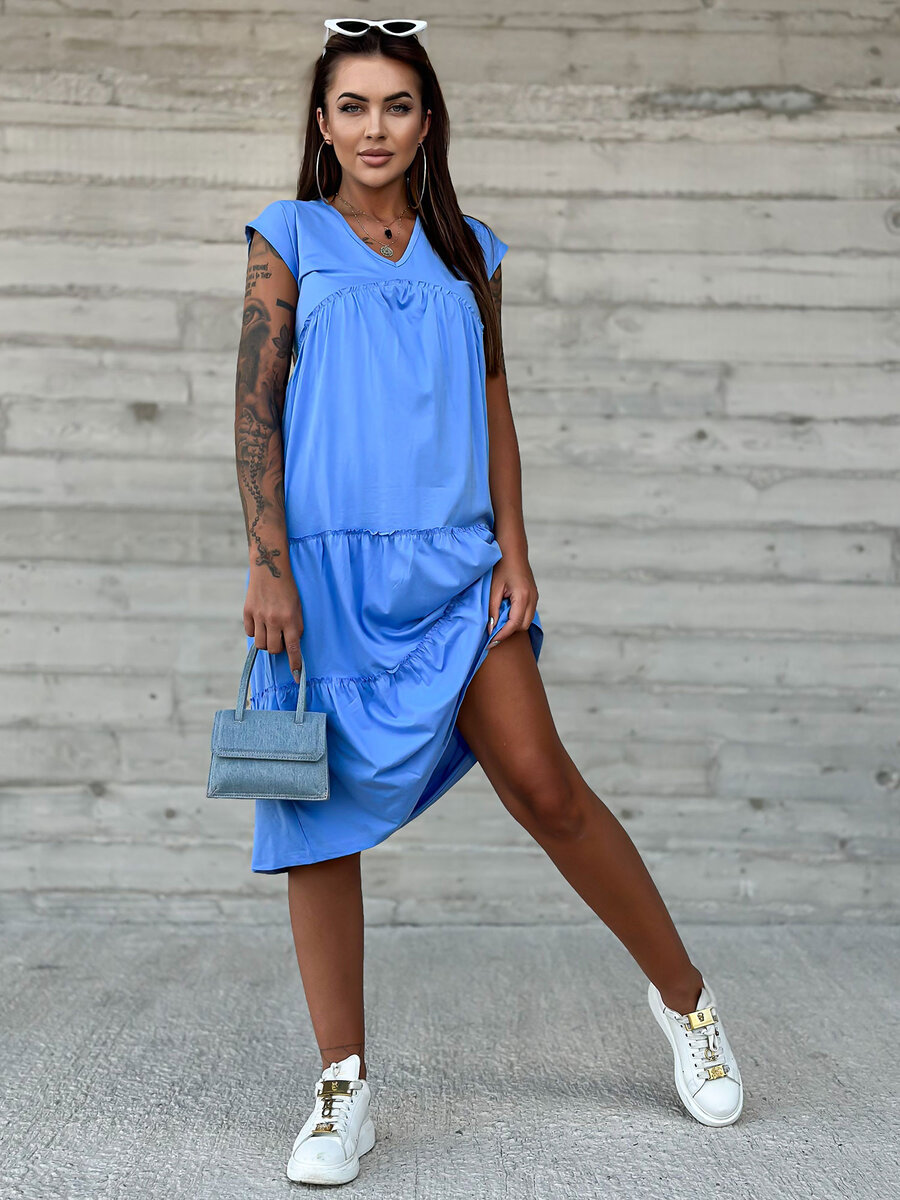 Modré bavlněné šaty MAYFLIES s volánky - TW-SK-2206, M i523_2016103435692