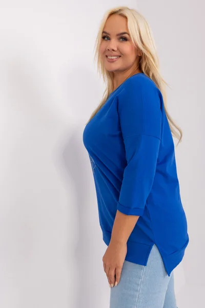 Kobaltově modrá plus size dámská halenka s aplikací Fashionhunters