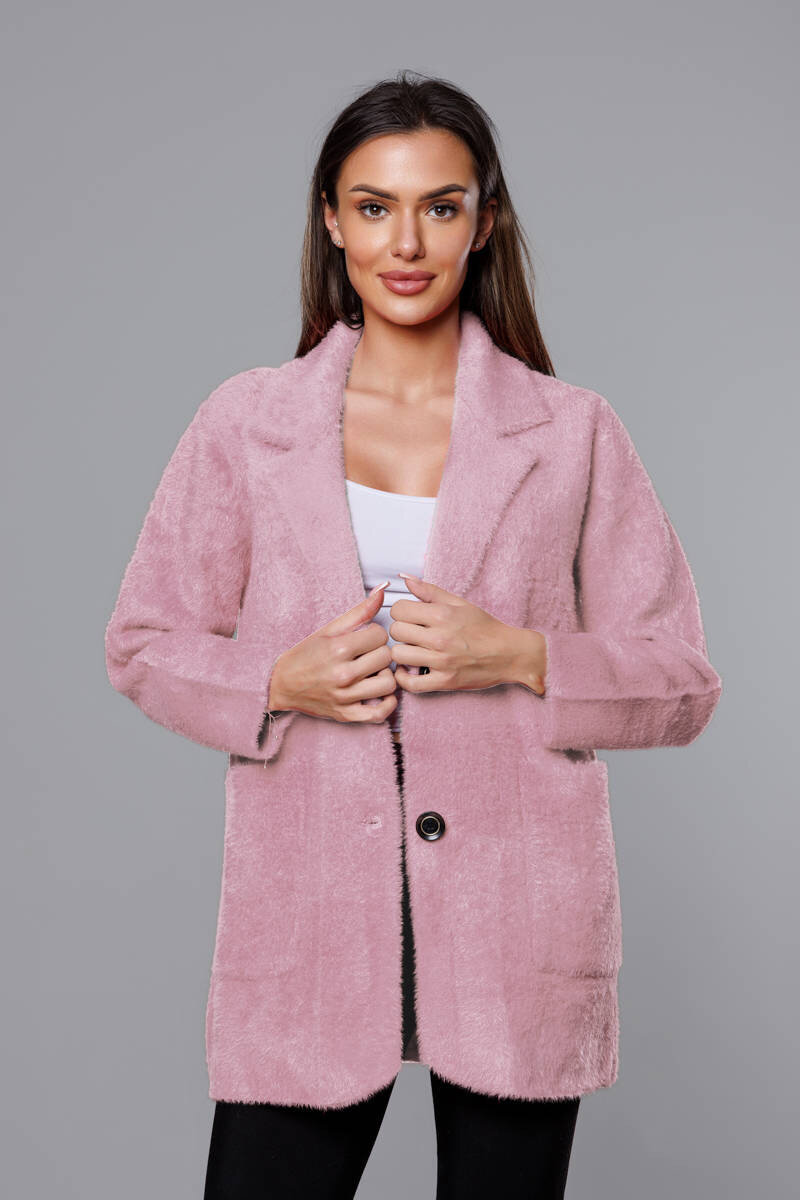 Růžový vlněný alpaka kabát s kapsami Made in Italy dámský, Růžová ONE SIZE i392_21617-50
