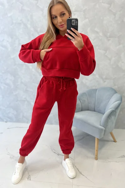 Červený zateplený set s mikinou a kalhotami K-Fashion