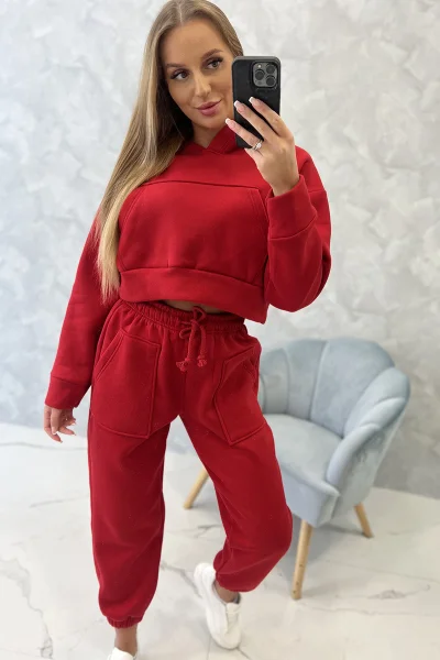 Červený zateplený set s mikinou a kalhotami K-Fashion