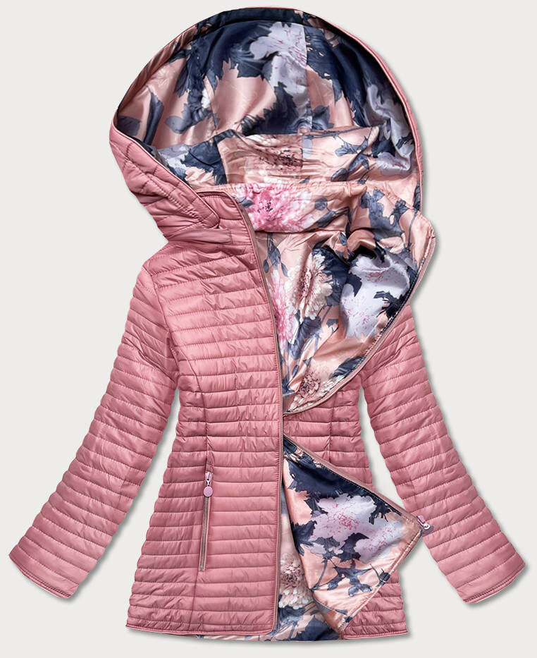 Růžová dámská oboustranná bunda s kapucí 88B Andrea Lee, odcienie różu 46 i392_19507-R