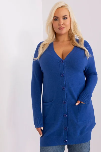 Dámský rozepínací svetr plus size tmavě modrý - FPrice