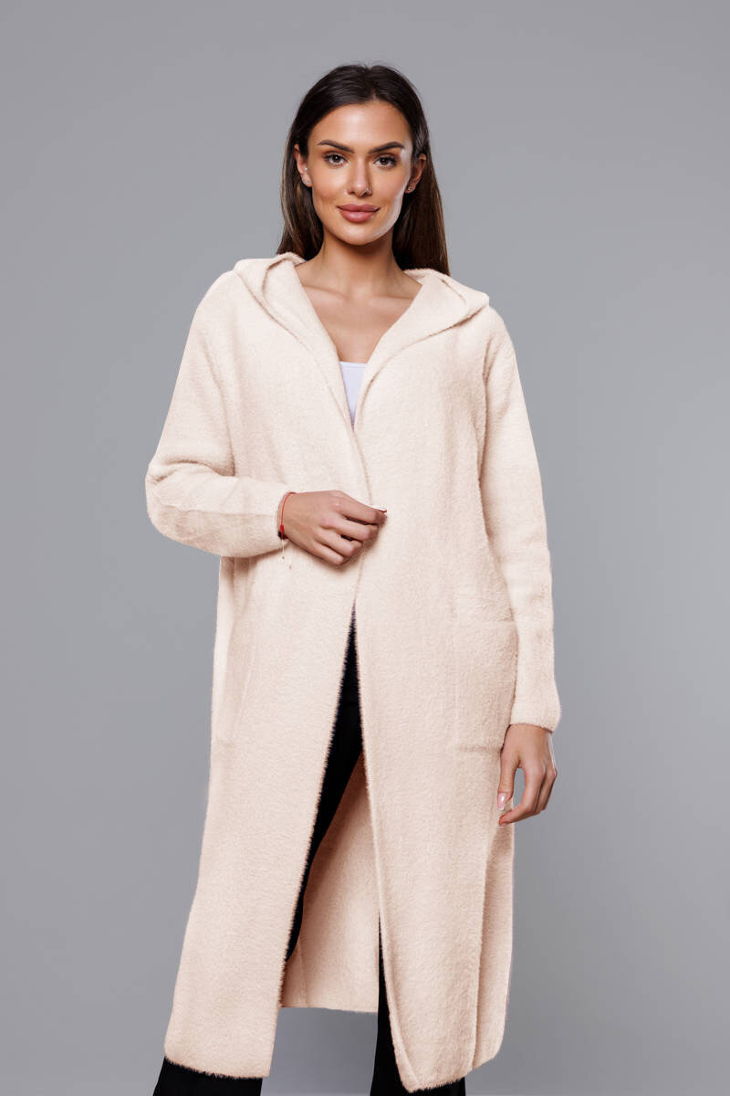 Vlněný alpaka přehoz s kapucí pro ženy v krémové barvě, ecru ONE SIZE i392_21642-50