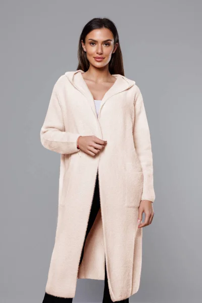 Vlněný alpaka přehoz s kapucí pro ženy v krémové barvě