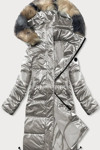 Zimní stříbrná péřová bunda s odnímatelnou kapucí od značky AMNS