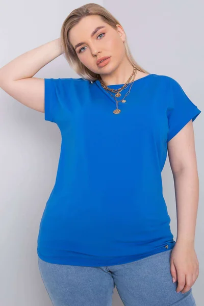 Dámské tmavě modré bavlněné tričko plus velikosti FPrice