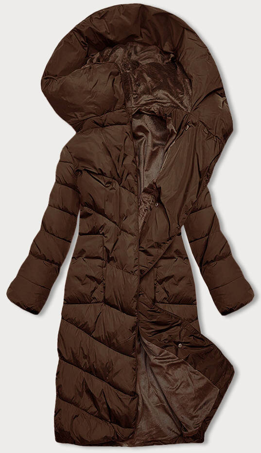 Kapsařka - Hnědá bunda na zimu s kožešinou a stahovacími lemy, odcienie brązu S (36) i392_22662-46