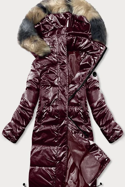 Zimní lesklá bunda s odnímatelnou kapucí v červené barvě - AMNS