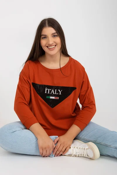 Cihlová dámská oversized halenka s nášivkami Fashionhunters