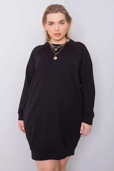 Dámské černé šaty plus velikosti s dlouhými rukávy FPrice