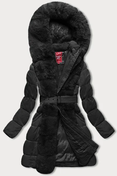 Zimní bunda s kožešinou a páskem pro ženy LHD