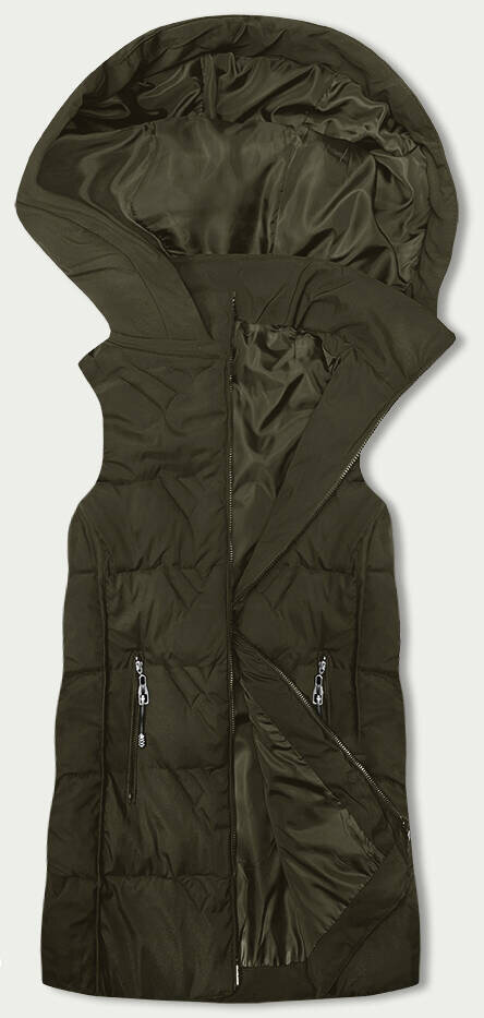 Khaki dámská vesta s kapucí a péřovou výplní SWEST, odcienie zieleni 50 i392_22798-28