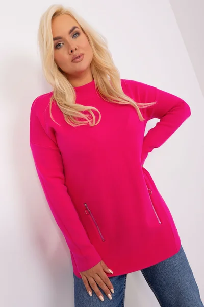 Dámský Fuchsiový Plus Size Svetr se Zipy FPrice