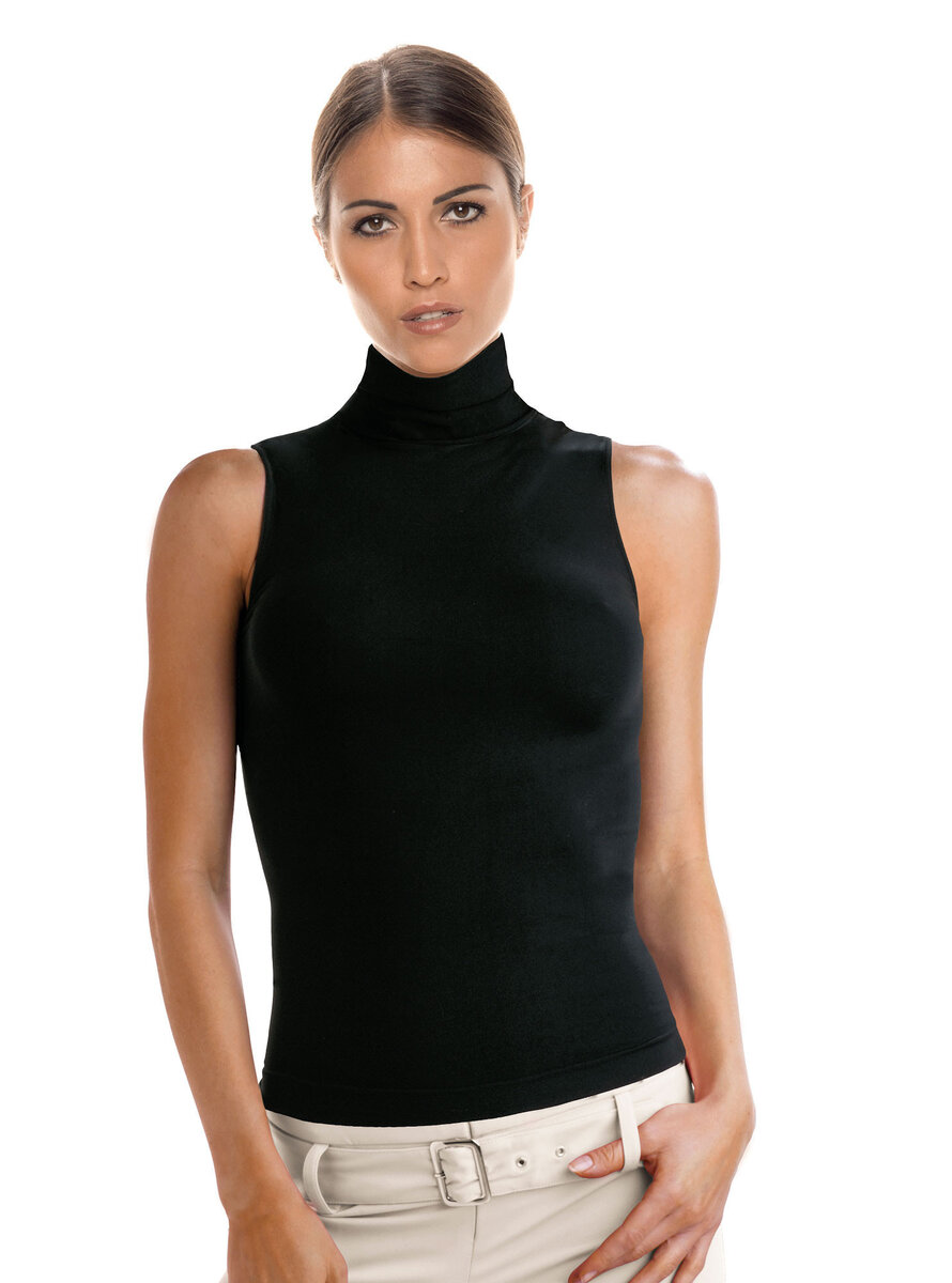 Černé mikrovláknové triko bez rukávů s stojáčkem - Elegantní Essenza, černá S/M i10_P62512_1:2013_2:116_