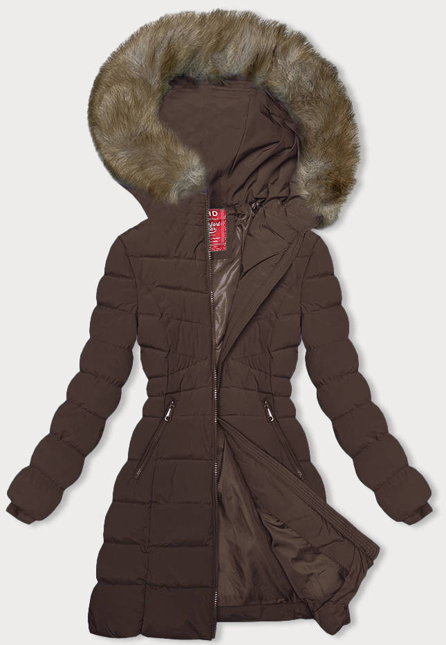 Zimní péřová bunda s kožešinovou kapucí pro ženy - LHD, odcienie brązu XXL (44) i392_22576-48
