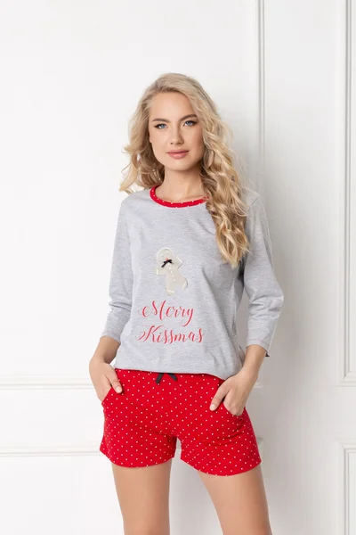 Pyžamo pro ženy Cookie Short Grey-Red - Aruelle