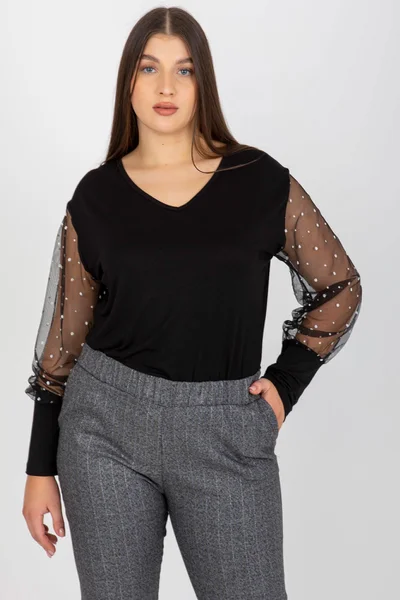 Dámská černá halenka plus size s ozdobnými rukávy Fashionhunters