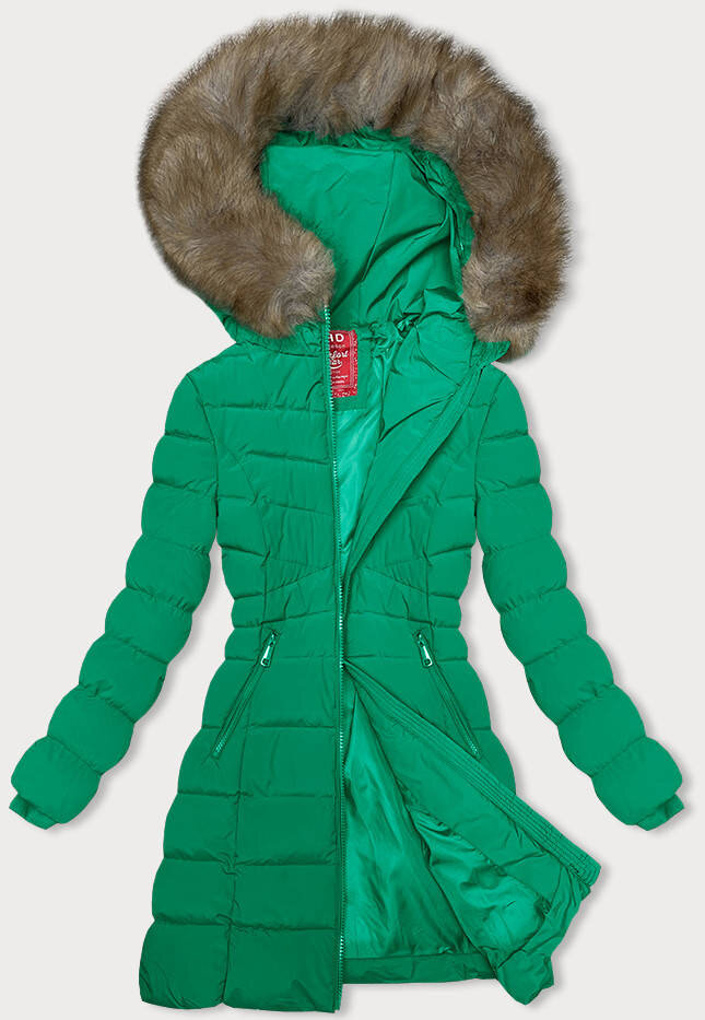 Zimní péřová bunda s kožešinovou kapucí pro ženy - Zelená Záře LHD, odcienie zieleni M (38) i392_22577-47