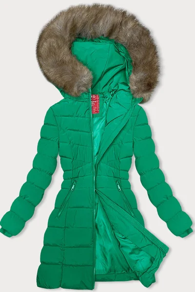 Zimní péřová bunda s kožešinovou kapucí pro ženy - Zelená Záře LHD