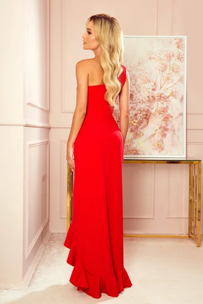 Dlouhé červené dámské šaty ve španělském stylu přes jedno rameno 0X2 Numoco