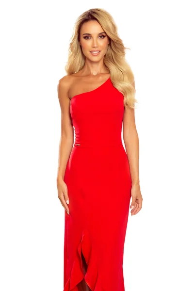 Dlouhé červené dámské šaty ve španělském stylu přes jedno rameno 0X2 Numoco