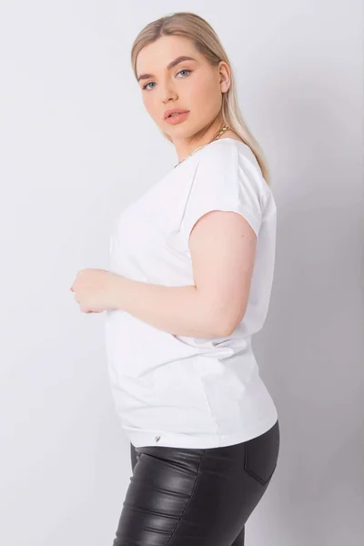 Dámské bílé bavlněné tričko větší velikosti FPrice