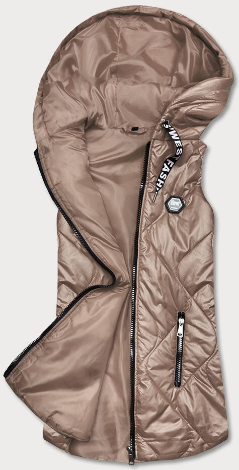 Tmavě béžová dámská vesta s kapucí 475 SWEST, odcienie beżu L (40) i392_21508-49