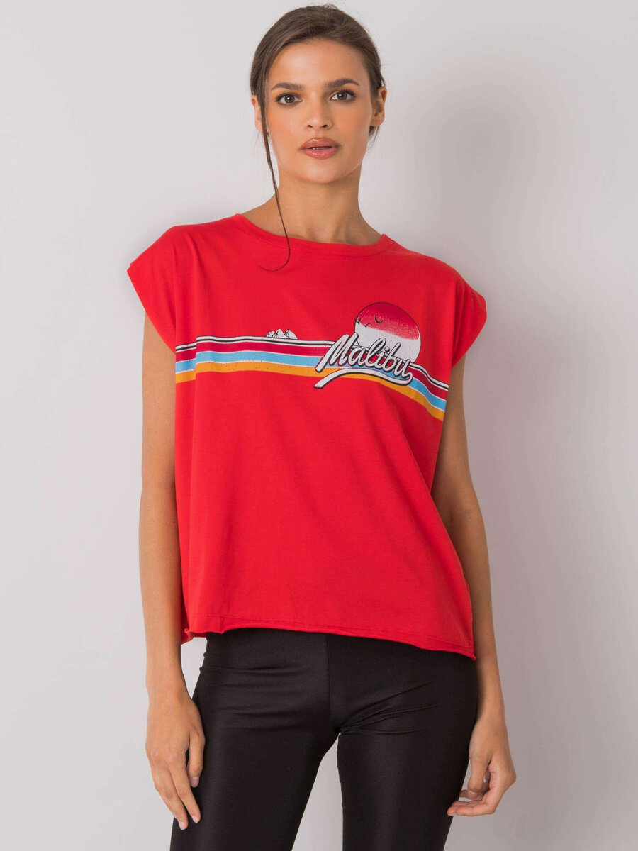 Dámské červené bavlněné tričko s potiskem FPrice, jedna velikost i523_2016102969525