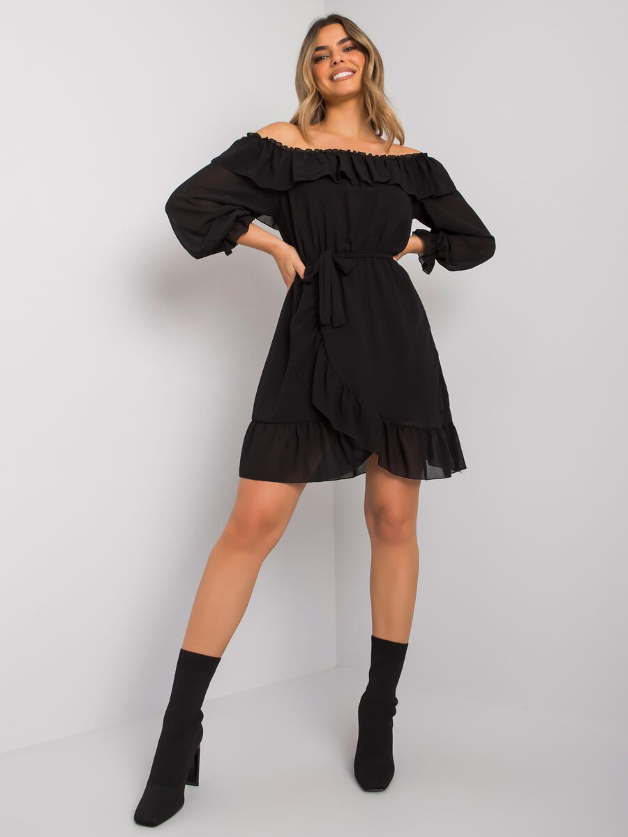 Dámské OCH BELLA Černé šaty s dlouhým rukávem FPrice, jedna velikost i523_2016103038688