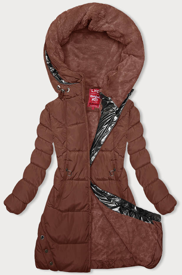 Zimní bunda pro ženy s kapucí v hnědé barvě - Kožešinová elegance, odcienie brązu S (36) i392_22580-46