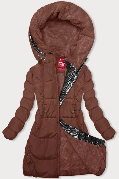 Zimní bunda pro ženy s kapucí v hnědé barvě - Kožešinová elegance