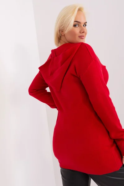 Červený plus size rozepínací svetr se šňůrkou - PM-SW-PM-3735