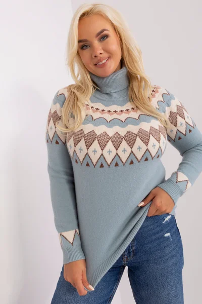 Dámský mint geometrický rolákový svetr Plus Size FPrice